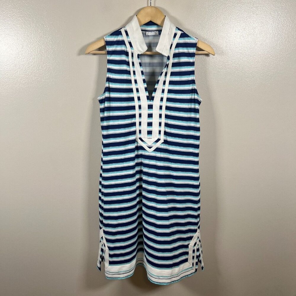 Cabana Life Delray Stripe Sleeveless Tunic Dress Size Medium Blue Beach Cover Up